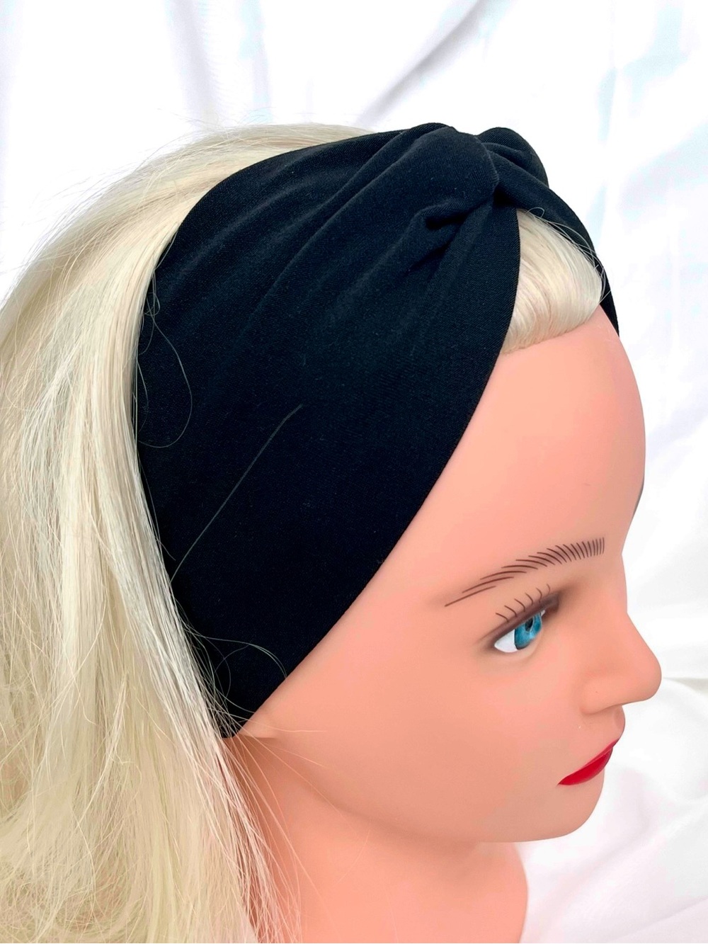 Handmade Wide Black Twist Headband made of soft poly-brushed fabric - Picture 4 of 7